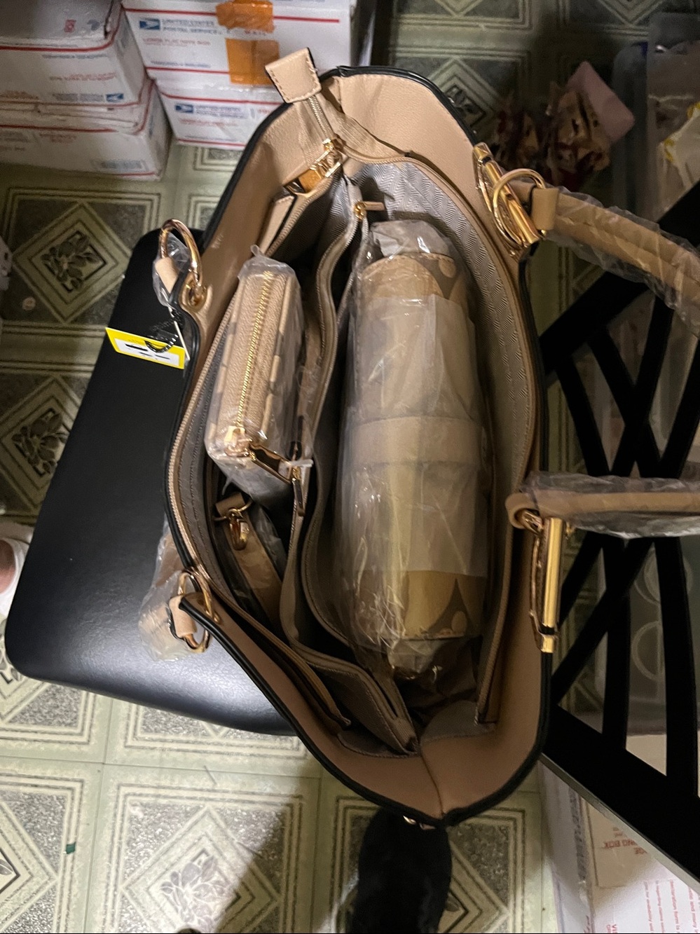 Designer Tan and Brown Women's Bag 14 inch wide and 11 inch deep. - Picture 7 of 7